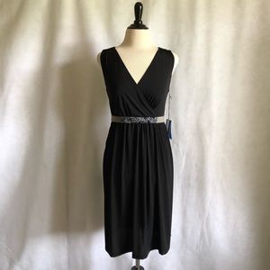 NWT S/M Black Vera Wang Belted Crossover Dress